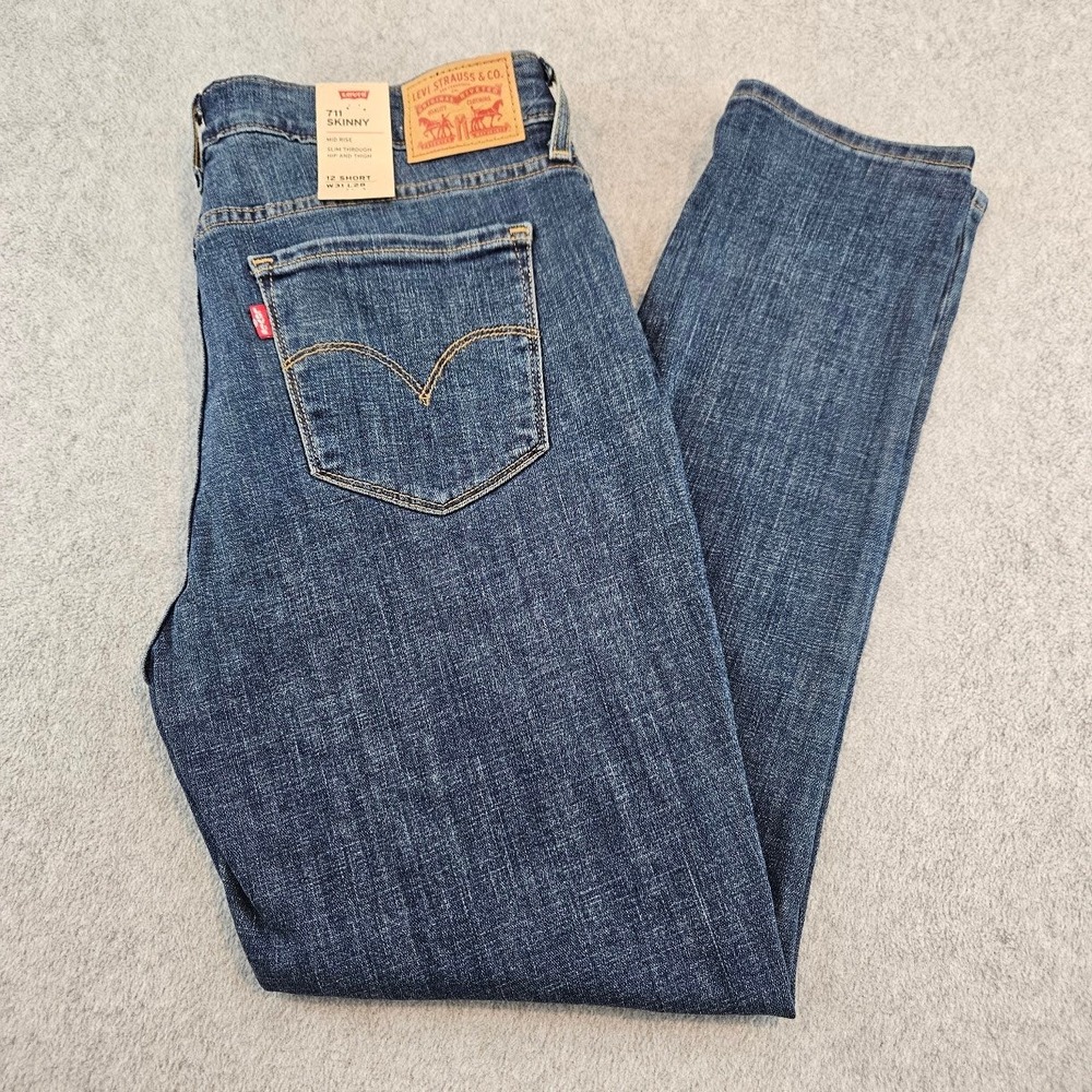Levis 711 Skinny Jeans Womens 12 Short W31 L28 Dark Wash Mid Rise Denim NWT